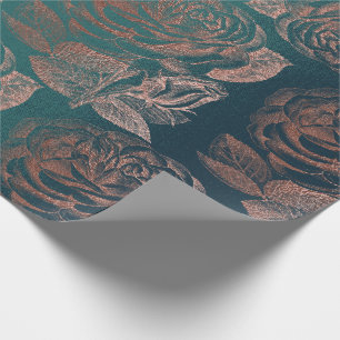 Rozen Roze Rose Gold Metallic Floral Blauwgroen Gr Cadeaupapier