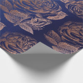 Rozen Roze Rose Gold Metallic Floral Blue Marine Cadeaupapier (Hoek)