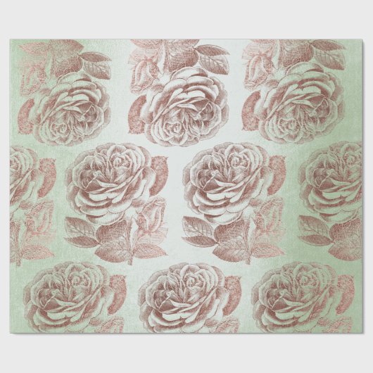 Rozen Roze Rose Gold Metallic Floral Blush Mint Cadeaupapier (Vlak)