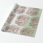 Rozen Roze Rose Gold Metallic Floral Blush Mint Cadeaupapier (Uitgerold)