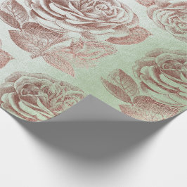 Rozen Roze Rose Gold Metallic Floral Blush Mint Cadeaupapier