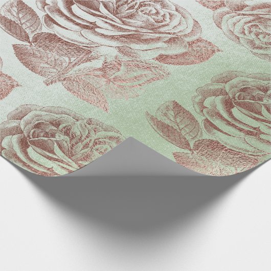 Rozen Roze Rose Gold Metallic Floral Blush Mint Cadeaupapier (Hoek)