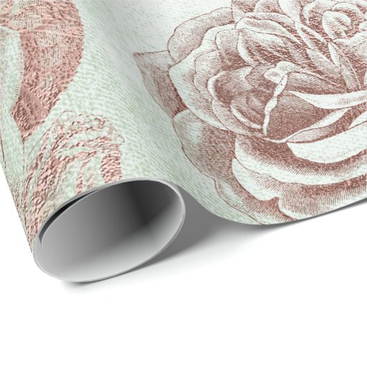 Rozen Roze Rose Gold Metallic Floral Blush Mint Cadeaupapier (Rol Hoek)