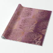 Rozen Roze Rose Gold Metallic Floral Burgundy Red Cadeaupapier (Uitgerold)