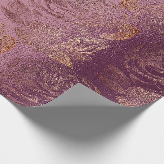 Rozen Roze Rose Gold Metallic Floral Burgundy Red Cadeaupapier (Hoek)