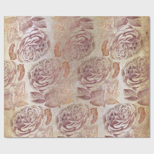 Rozen Roze Rose Gold Metallic Floral Old Grungy Cadeaupapier (Vlak)