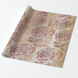 Rozen Roze Rose Gold Metallic Floral Old Grungy Cadeaupapier