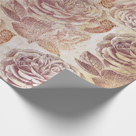 Rozen Roze Rose Gold Metallic Floral Old Grungy Cadeaupapier (Hoek)