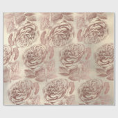Rozen Roze Rose Gold Metallic Floral Sepia Linen Cadeaupapier (Vlak)