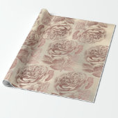 Rozen Roze Rose Gold Metallic Floral Sepia Linen Cadeaupapier (Uitgerold)