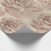 Rozen Roze Rose Gold Metallic Floral Sepia Linen Cadeaupapier (Hoek)