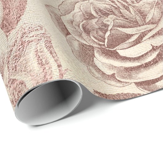Rozen Roze Rose Gold Metallic Floral Sepia Linen Cadeaupapier (Rol Hoek)