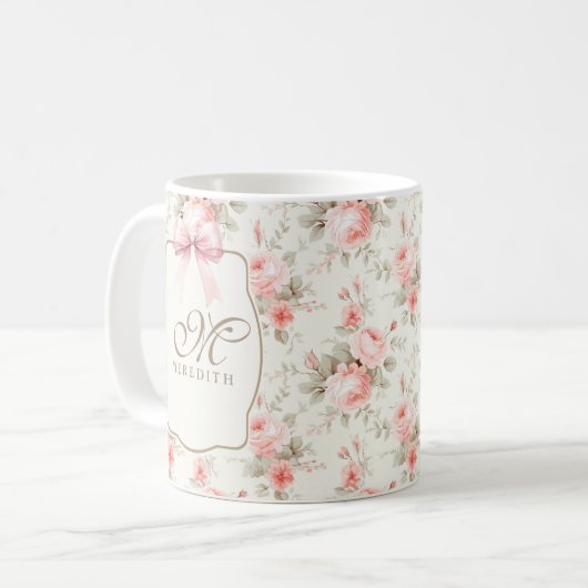  Rozen roze strik gepersonaliseerde coquette Koffiemok (Voorkant links)