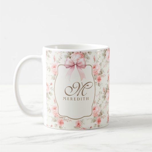  Rozen roze strik gepersonaliseerde coquette Koffiemok (Links)