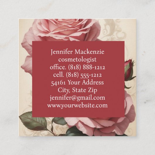  Rozen  Roze Vierkante Visitekaartje (Achterkant)