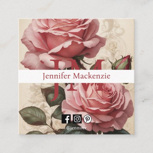  Rozen  Roze Vierkante Visitekaartje (Voorkant)