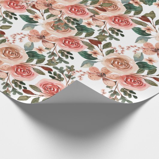 Rozen roze waterverf vrijgezellenfeest bruiloft ca cadeaupapier (Hoek)