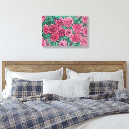 Rozen, Rozen bloemen, tuinbouwschets Canvas Afdruk (Insitu (Slaapkamer))
