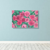 Rozen, Rozen bloemen, tuinbouwschets Canvas Afdruk (Insitu (Houten vloer))