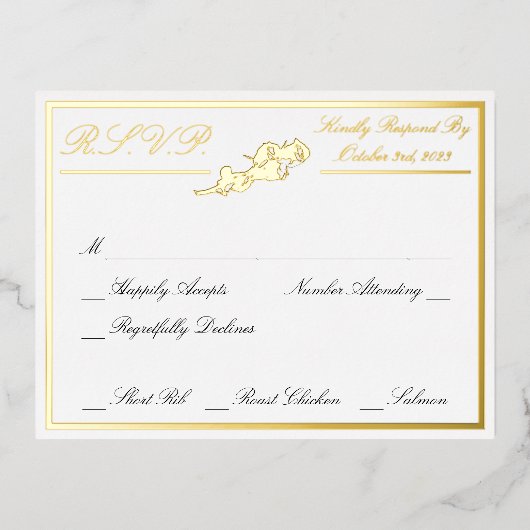 Rozen, RSVP Gold White Wedding Folie Uitnodiging Briefkaart (Voorkant)