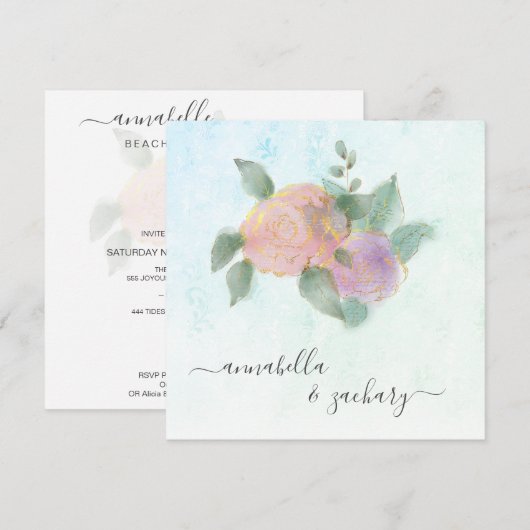 *~* ROZEN + RSVP QR Gold Glitter - AR12 Huwelijk Kaart (Voorkant / Achterkant)