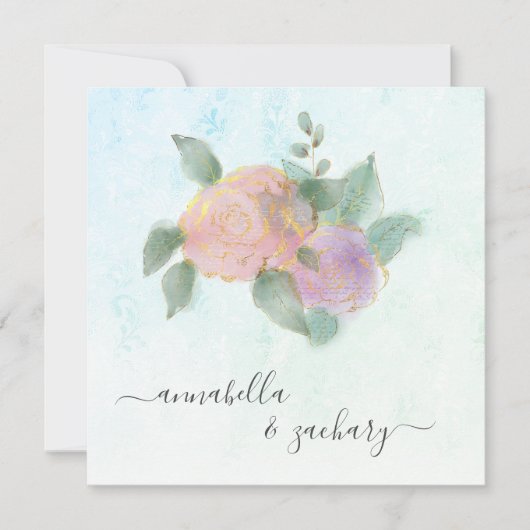 *~* ROZEN + RSVP QR Gold Glitter - AR12 Huwelijk Kaart (Voorkant)