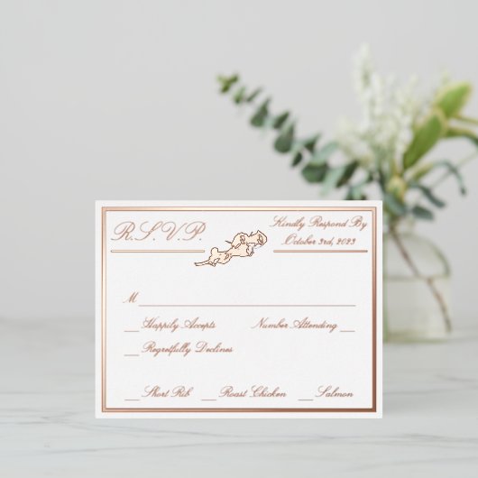 Rozen, RSVP Roos Gold White Wedding RSVP Folie Uitnodiging Briefkaart (Staand Voorkant)