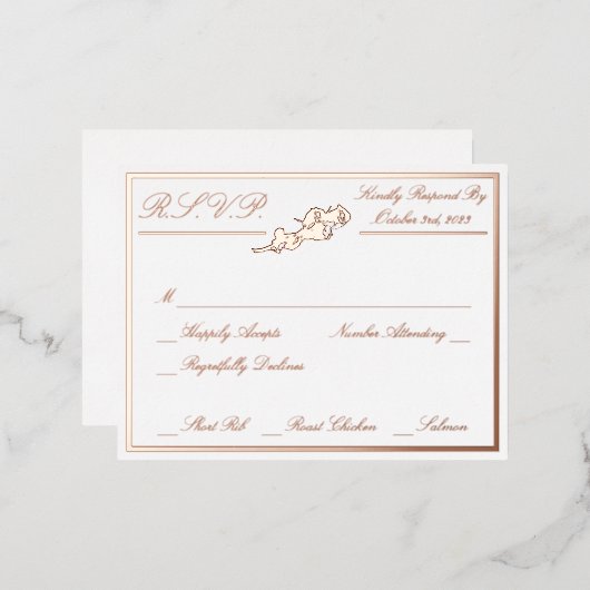 Rozen, RSVP Roos Gold White Wedding RSVP Folie Uitnodiging Briefkaart (Voorkant / Achterkant)