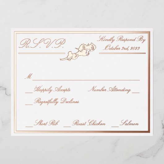 Rozen, RSVP Roos Gold White Wedding RSVP Folie Uitnodiging Briefkaart (Voorkant)