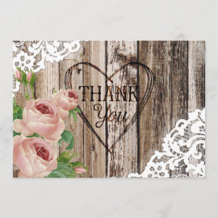 Rozen Rustic Wood Lace en Heart Hartelijk dank Bedankkaart