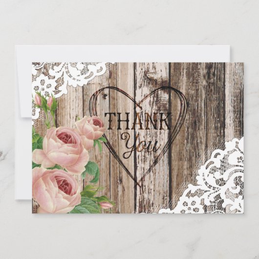 Rozen Rustic Wood Lace en Heart Hartelijk dank Bedankkaart (Voorkant)