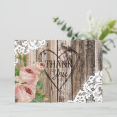Rozen Rustic Wood Lace en Heart Hartelijk dank Bedankkaart (Staand voorkant)
