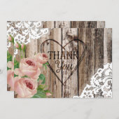 Rozen Rustic Wood Lace en Heart Hartelijk dank Bedankkaart (Voorkant / Achterkant)