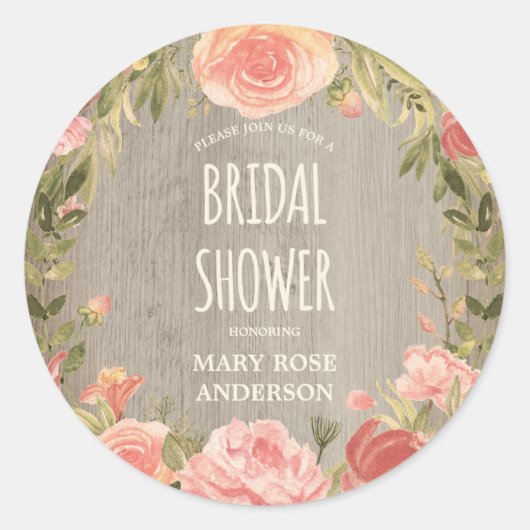  Rozen & Rustiek Hout | Bloemen Vrijgezellenfeest Ronde Sticker (Voorkant)