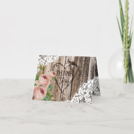 Rozen rustiek hout en kant bedankkaart
