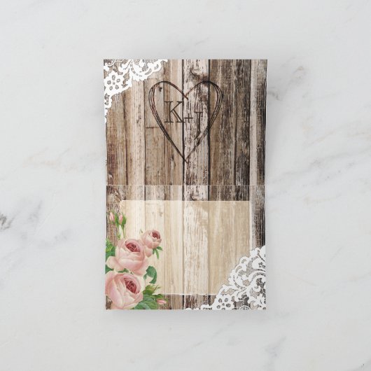 Rozen rustiek hout en kant bedankkaart (Binnen)