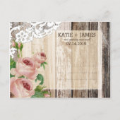 Rozen Rustieke houten planken en kant Save the Dat Aankondigingskaart (Achterkant)