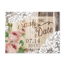 Rozen Rustieke houten planken en kant Save the Dat