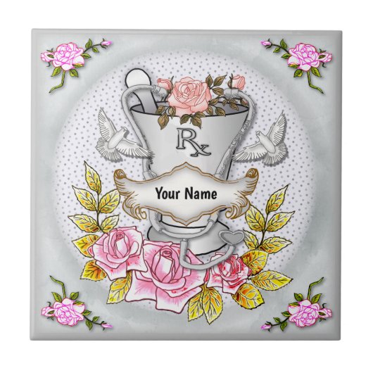 Rozen RX Mortar Pestle Tegeltje (Voorkant)