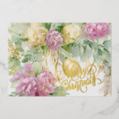 Rozen Satijn Lint Evergreen Mauve Cream Christmas Folie Feestdagenkaart (Voorkant)