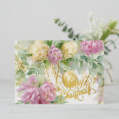 Rozen Satijn Lint Evergreen Mauve Cream Christmas Folie Feestdagenkaart (Staand Voorkant)