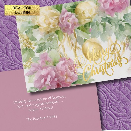 Rozen Satijn Lint Evergreen Mauve Cream Christmas Folie Feestdagenkaart