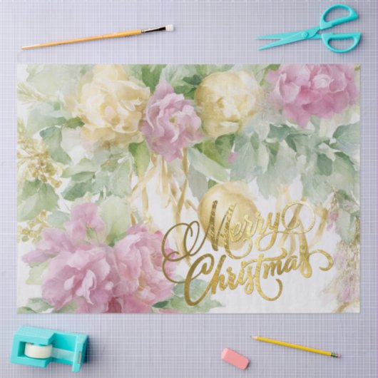 Rozen Satijn Lint Evergreen Mauve Cream Christmas Tissuepapier (Craft)