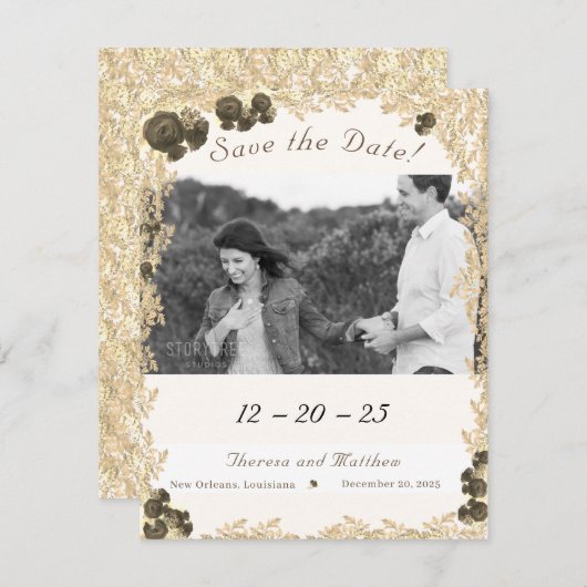 Rozen Save the Date Kaart (Voorkant / Achterkant)