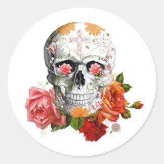 Rozen schedel ronde sticker