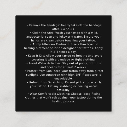 Rozen schedel tattoo Nazorg Instructies Stijlvol Vierkante Visitekaartje (Achterkant)