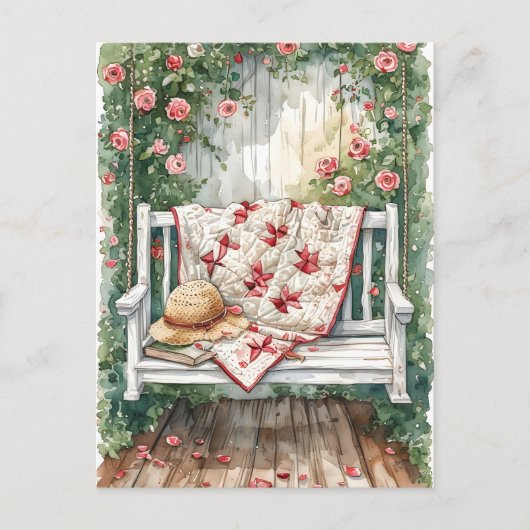  Rozen schommel met Quilt Charm Briefkaart (Voorkant)