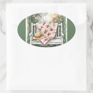  Rozen schommel met Quilt Charm Ovale Sticker