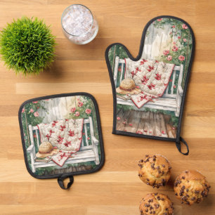 Rozen schommel met Quilt Charm Ovenwant & Pannenlap Set