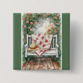 Rozen schommel met Quilt Charm Vierkante Button 5,1 Cm (Voorkant)